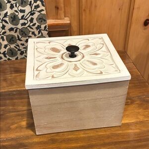 Carved Floral Wooden Storage Box in Distressed White
